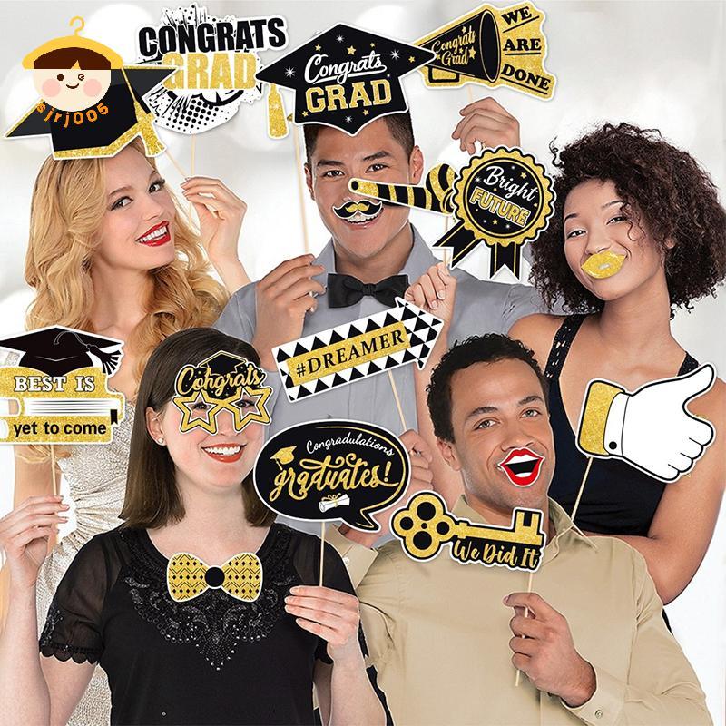 〔8C05〕 28 ชิ้น Graduation Photo Booth Props ชุด, DIY ตกแต่งการถ่ายภาพสําเร็จการศึกษา Party Pose ป้าย