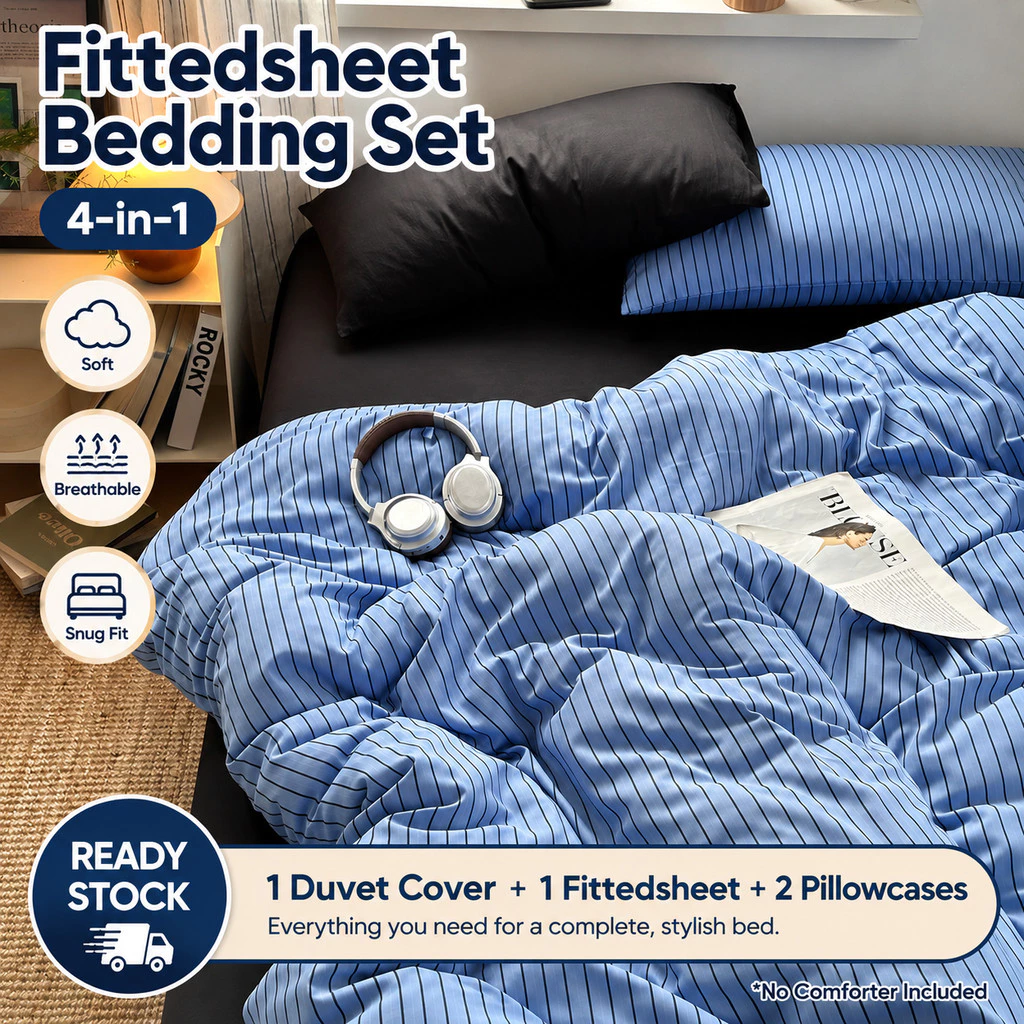 ผ้าปูที่นอนรัดมุม 4 in1 ชุดเครื่องนอน 100% Cotton Ready Stock ผ้าปูที่นอน 3/3.5 ฟุต 5 ฟุต 6 ฟุต