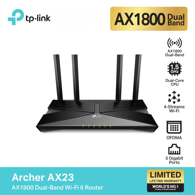 TP-Link Archer AX23 AX1800 Dual-Band เราเตอร์ไวไฟ6 (ไม่รองรับการใส่ซิม) สนุกกับเกมส์ออนไลน์ สตรีมมิ่ง การไลฟ์ที่ไม่สะดุด