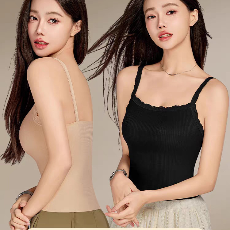 เสื้อกั๊กผู้หญิผู้หญิง สวมใส่สบายด้วยเนื้อผ้าลูกไม้ ระบายอากาศได้ดี มาพร้อมแพ็ดเสริมทรง bust support