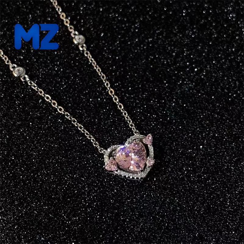 [MZ] คริสตัลเพทายจี้หัวใจ Nelaces Y2K หัวใจสีชมพูสุภาพสตรีสาวแฟชั่น Elegant Clavicle Chain ผู้หญิงเค