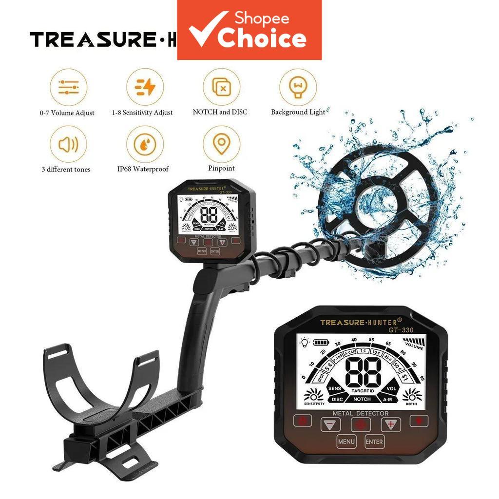 Professional เครื่องตรวจจับโลหะ Treasure Hunter GT330 กันน้ํา Underground Scanner 10 นิ้วขดลวดและ Pinpointer ฟังก์ชั่น 1 PC