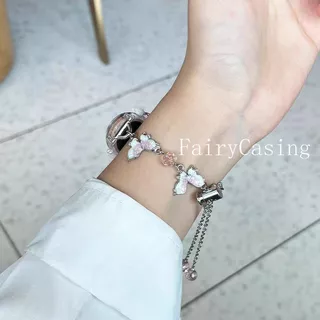 สายโซ่ผีเสื้อสีชมพูสําหรับ Xiaomi Mi Band 10 9 8 7 6 5 4 3 Miband 8Pro 9 Pro 10pro สร้อยข้อมือเปลี่ยนสายรัดข้อมือ