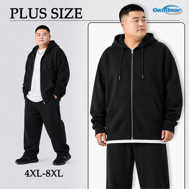 【ส่งไทย 4XL-8XL】เสื้อคลุมคนอ้วน เสื้อกันหนาวฮู้ด สีดำ ทรงหลวม มีกระเป๋า ใส่สบายไม่ร้อน