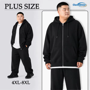 【ส่งไทย 4XL-8XL】เสื้อคลุมคนอ้วน เสื้อกันหนาวฮู้ด สีดำ ทรงหลวม มีกระเป๋า ใส่สบายไม่ร้อน