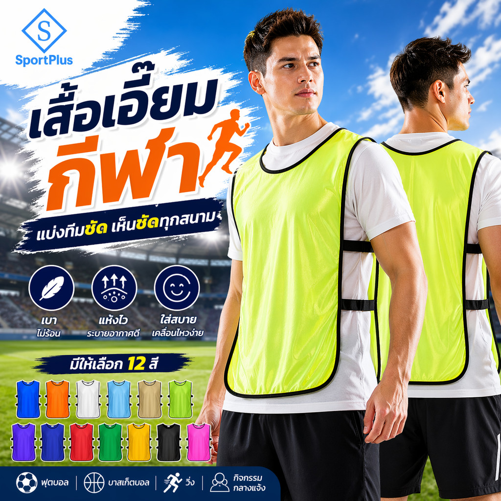 SportPlus เสื้อเอี๊ยมกีฬา ฟุตบอล บาสเก็ตบอล แบบทีม เสื้อซ้อมกีฬา แห้งไว ระบายอากาศดี Training Vest Sports Shirt