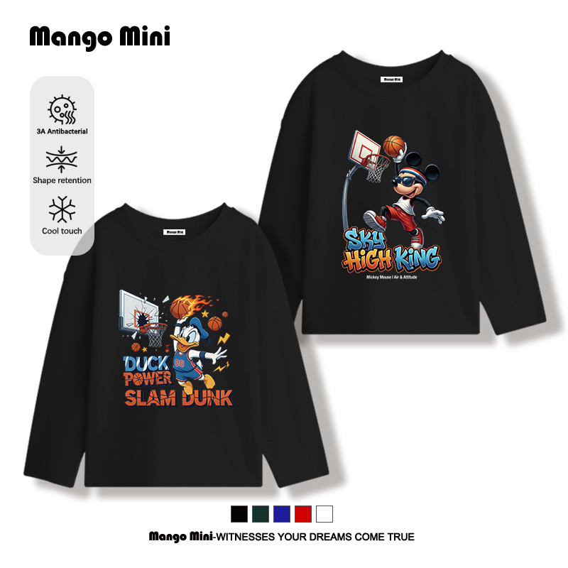 เสื้อแขนยาวเด็ก Mickey Mouse Basketball คอกลม ลำลองสบายๆ ฤดูใบไม้ผลิและฤดูใบไม้ร่วง【จัดส่งจากประเทศไทย】