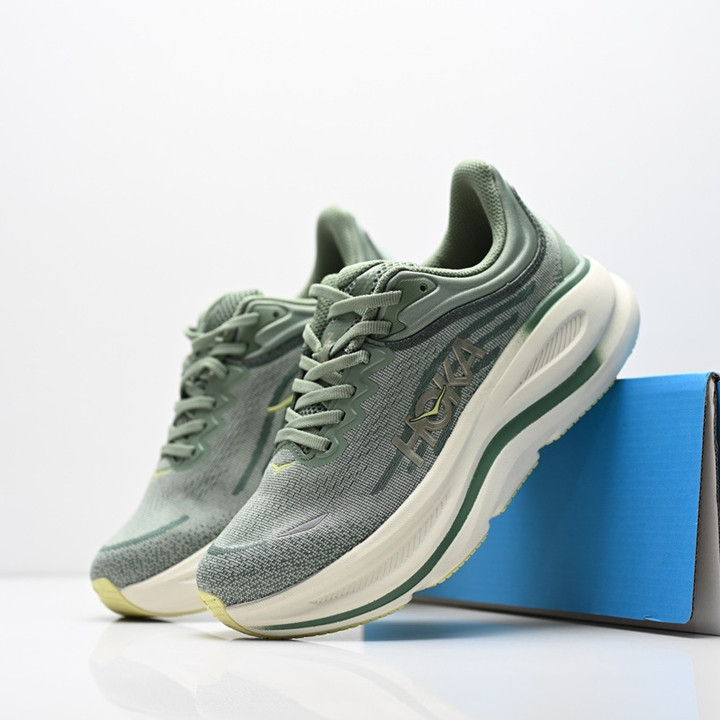 HOKA ONE ONE Bondi 9 รองเท้าวิ่งผู้ชายและผู้หญิง ThickSoled ShockAbsorbing Breathable สีเขียว 97Q3