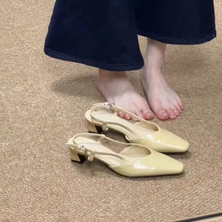 Baotou Rubber PU Flat Buckle Strap Block Heel Baotou Sandals