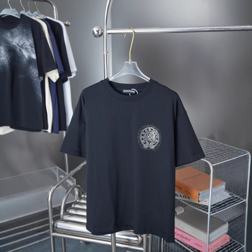 QM4G Chrome Hearts Summer Cross Horseshoe Rhinestone Couple's Short Sleeve Shirt T Shirt