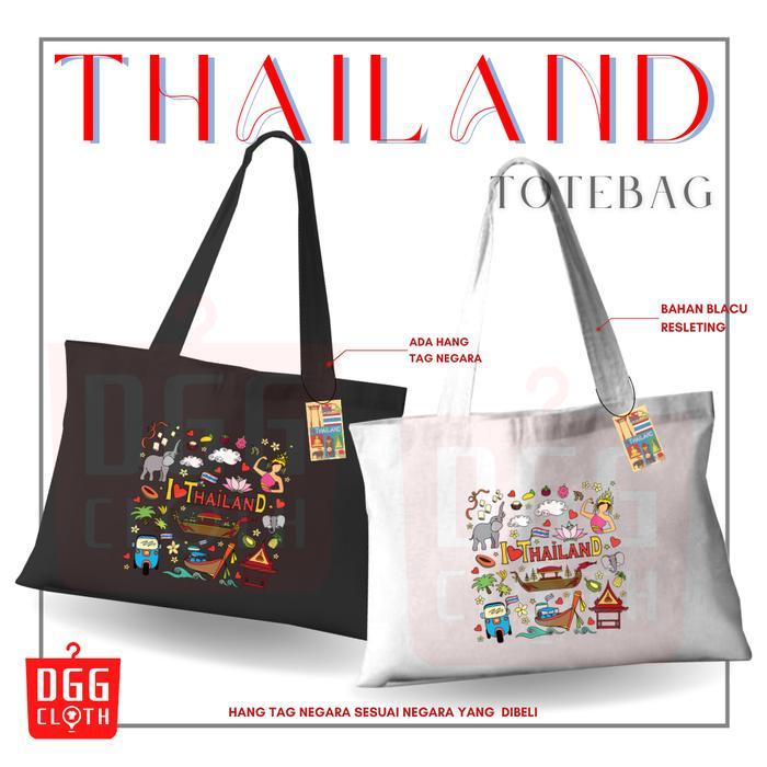 Tote Bag Oleh-Oleh Thailand Bangkok Banyak Varian Gambar 5 - Gambar 1, Putih 38*34*10cm