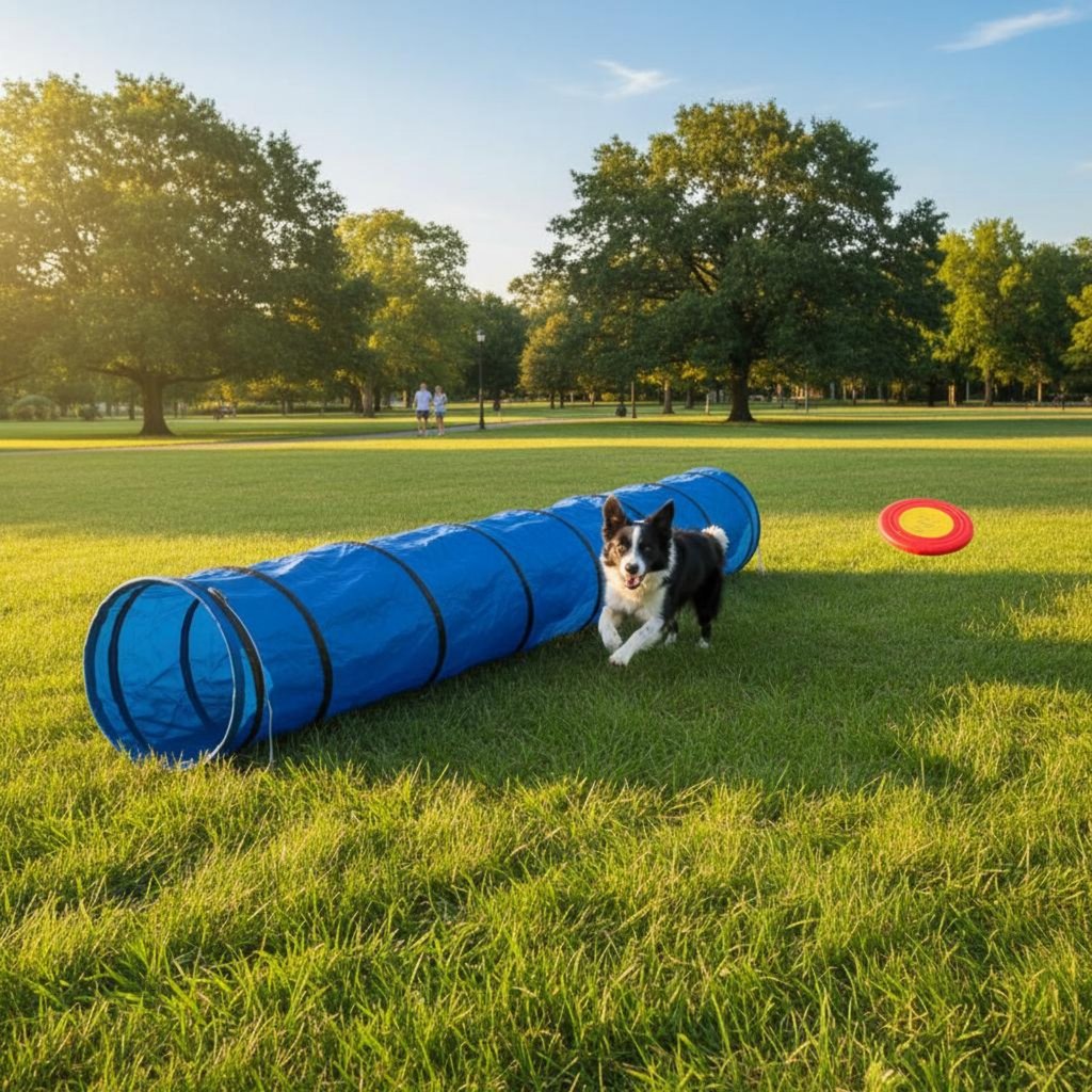อุโมงค์ความคล่องตัวสุนัขติดทนนาน Easy Setup Dog Agility Course Set Tear-Resistant สําหรับสุนัข, กลางแจ้ง