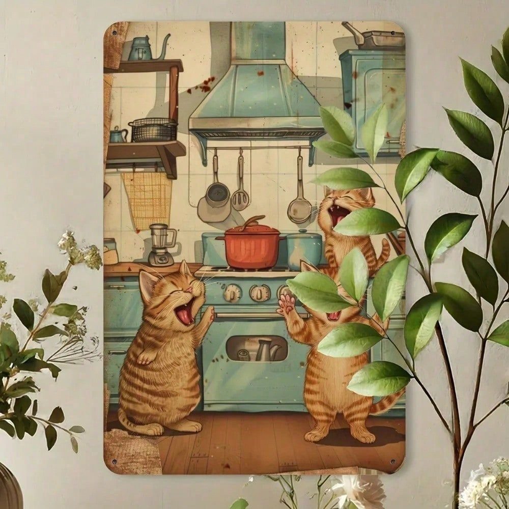 HELLOYOUNG ป้ายโลหะวินเทจ Retro Cat Decor ของขวัญตลกสําหรับห้องครัวบาร์