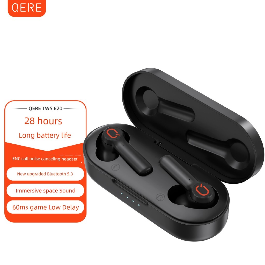 หูฟัง bluetooth หูฟังบลูทูธ QERE E20 สไตล์ใหม่ขายร้อน tws ชุดหูฟังบลูทูธไร้สายหูฟังชนิดใส่ในหูเกมซับ