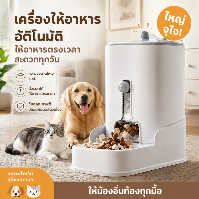 เครื่องให้อาหารสัตว์เลี้ยง ที่ให้อาหารอัตโนมัติ ที่ให้น้ำ ที่ให้อาหาร หมา แมว อัตโนมัติ ความจุขนาดใหญ่