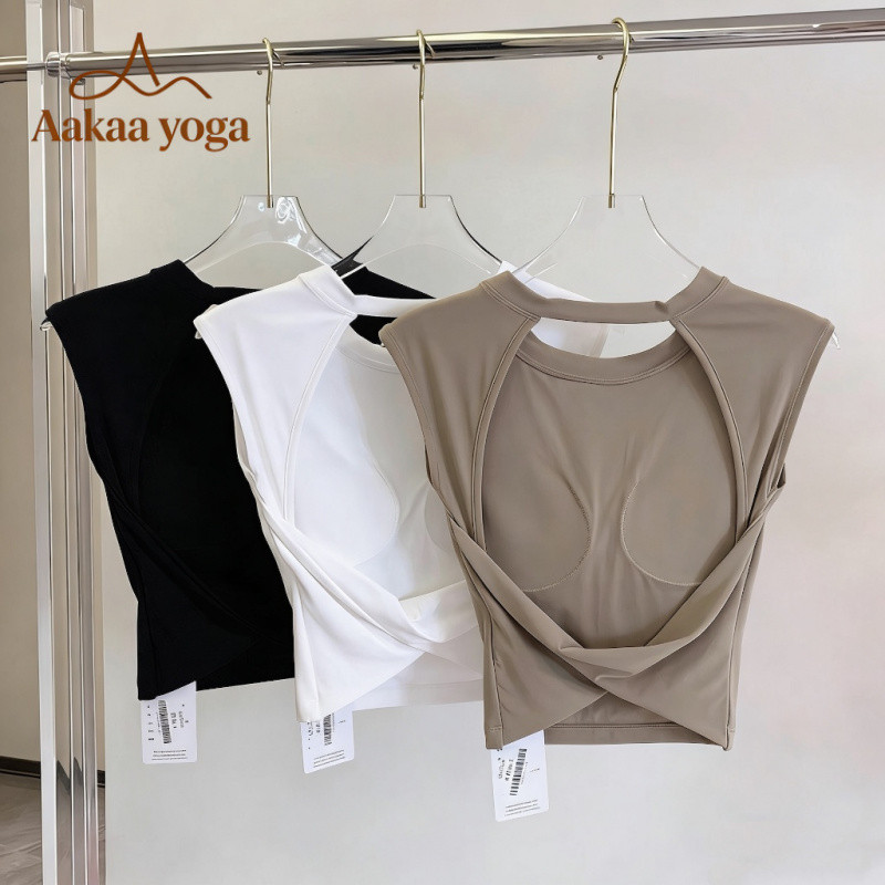 แผ่นคงที่เปลือยตัดโยคะแขนสั้นเอว Cinched Slim Fit Gym เสื้อกล้าม