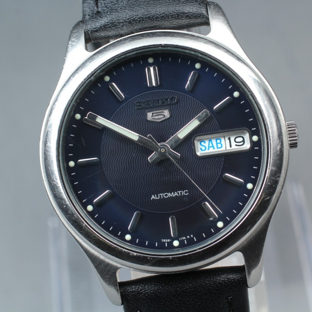 SEIKO 5 7S26-0080 Day/Date Dark Blue Navy Dial Auto 36mm Men's Watch