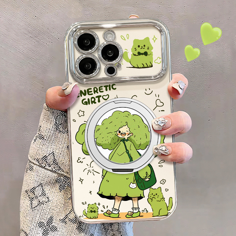 วงเล็บสาวสีเขียวเหมาะสําหรับเคสโทรศัพท์ Apple 16 คะแนน ipone17proma ชุบ 15 การ์ตูนน่ารัก Readystock8