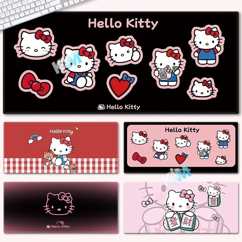 [Kam] แผ่นรองเมาส์ขนาดใหญ่ Hello Kitty ลายการ์ตูนน่ารัก สำหรับเล่นเกม โต๊ะทำงาน กันลื่น สำหรับแล็ปท็อปและสำนักงาน - 26x21 ซม./60x30 ซม./80x30 ซม./90x40 ซม.