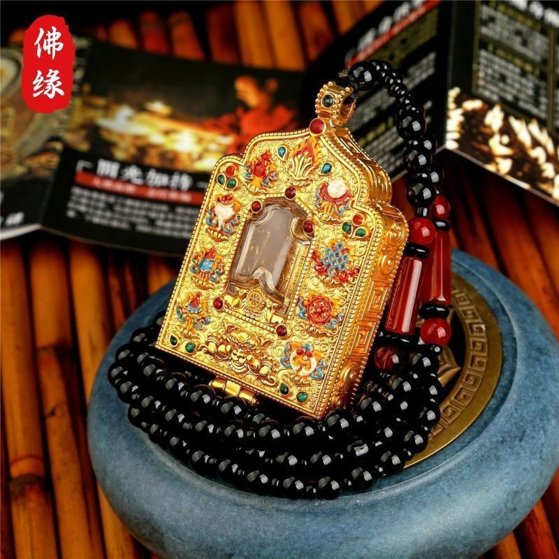 ทิเบตสไตล์สไตล์ชาติพันธุ์ขนาดใหญ่สร้อยคอผู้ชายผู้หญิง Ga Boxed Retro Amulet จี้โปร่งใสเปิดพระพุทธรูป