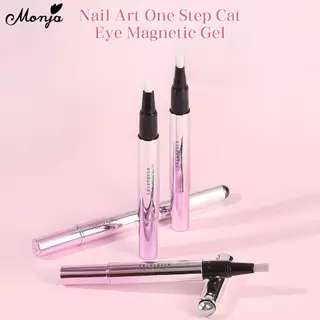 Monja Nail Art UV Gel Cat Eye Polish พร้อมแปรงปากกาลูกปัดแม่เหล็กขนาดเล็ก 6in1 One Step Magnetic นักเรียน Gradient Effect มัลติฟังก์ชั่นแบบพกพา Cat-eye DIY เล็บออกแบบเครื่องมือ