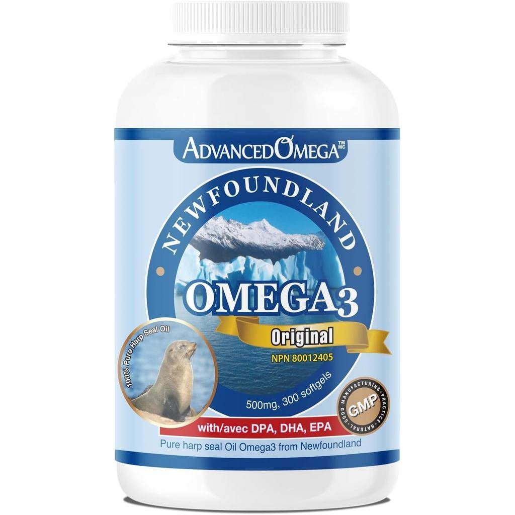Seal Oil 500mg (300 Softgels), Canadian Newfoundland Harp Seal Omega-3 อาหารเสริม Non-GMO ปราศจากกลู