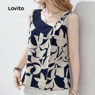 Lovito แคชชวล เสื้อท็อปผู้หญิง ทรงไม่สมมาตร ลายสีบล็อก สําหรับฤดูใบไม้ผลิ/ฤดูร้อน L182ED095