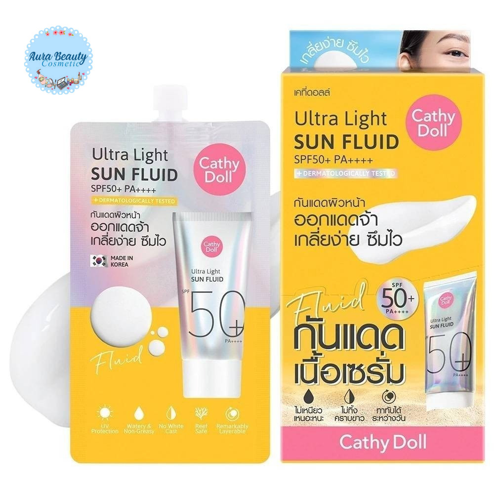 (6ซอง/กล่อง) Cathy Doll Ultra Light Sun Fluid SPF50 PA++++ กันแดดฟลูอิด เนื้อบางเบา ซึมไว สำหรับแดดแรง