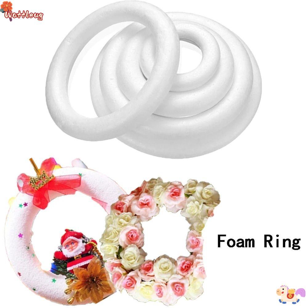WATTLEUG 1 ชิ้น DIY Handmade พวงหรีด, Polystyrene โฟมสีขาวแหวน, รอบสําหรับงานฝีมือคริสต์มาส 5/7/8/10/12/15/17/20 เซนติเมตรงานแต่งงานตกแต่ง