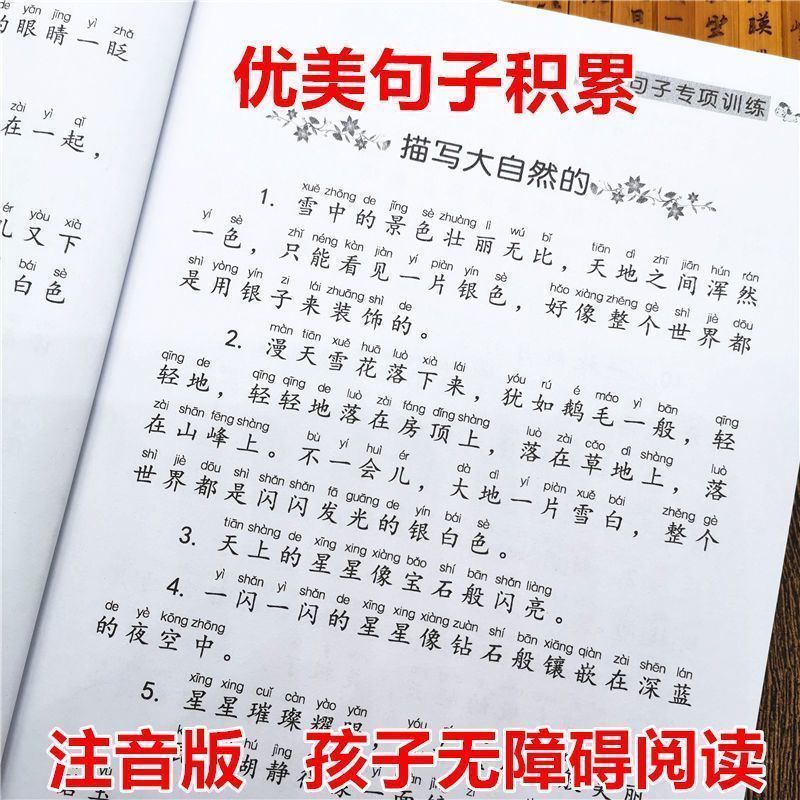 小学生好词好句摘抄本优美句子积累大全注音版描写景物专项练习本Complete Collection of Idioms with Phonetic Annotations for Compositio