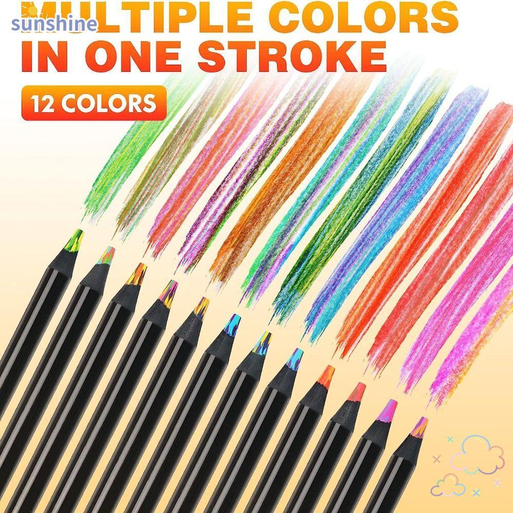 SSUNSHINE 8/12Colors Rainbow Core Pencil, ดินสอสีเครื่องเขียนไม้สีดํา, สีไล่ระดับคุณภาพสูง 8/12 สีดินสอวาดภาพสํานักงานโรงเรียน