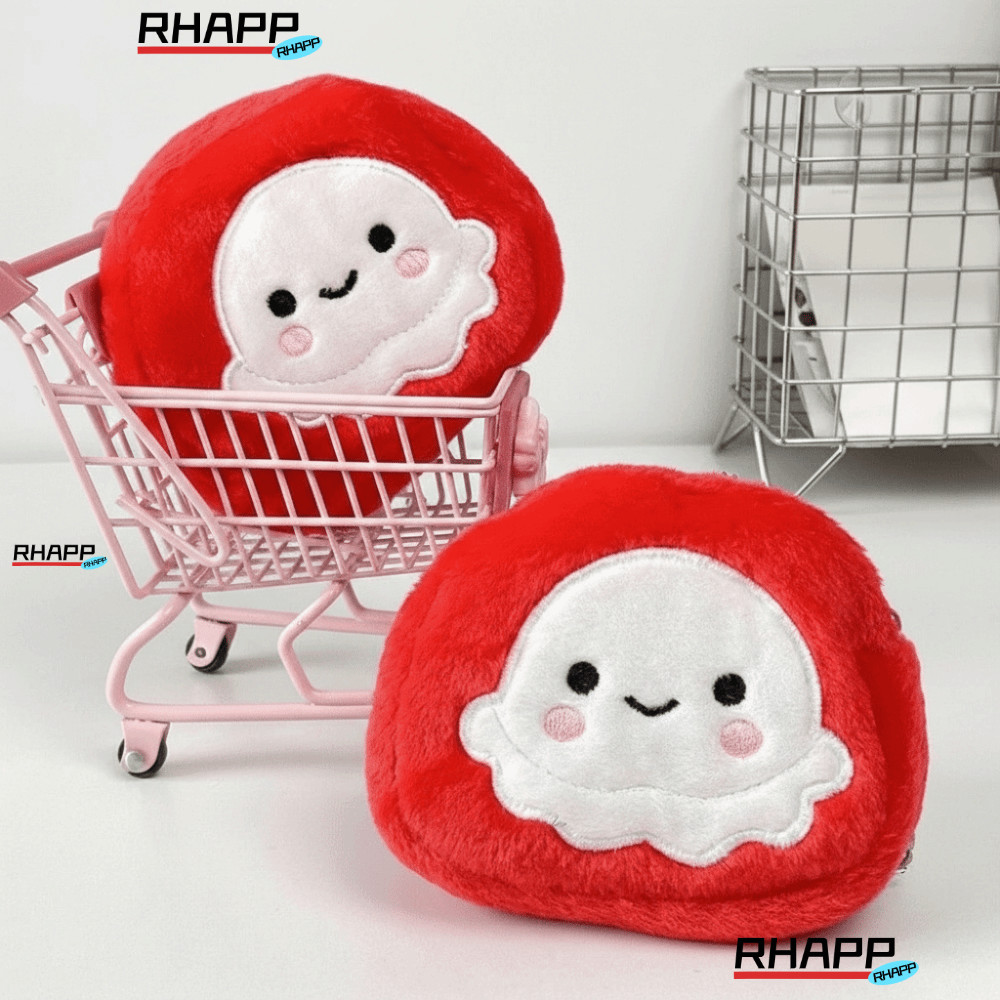 RHAPP Octopus กระเป๋าใส่เหรียญน่ารักการ์ตูนบัตรเครดิต Plush กระเป๋าใส่เหรียญแบบพกพาพวงกุญแจ Red Octo