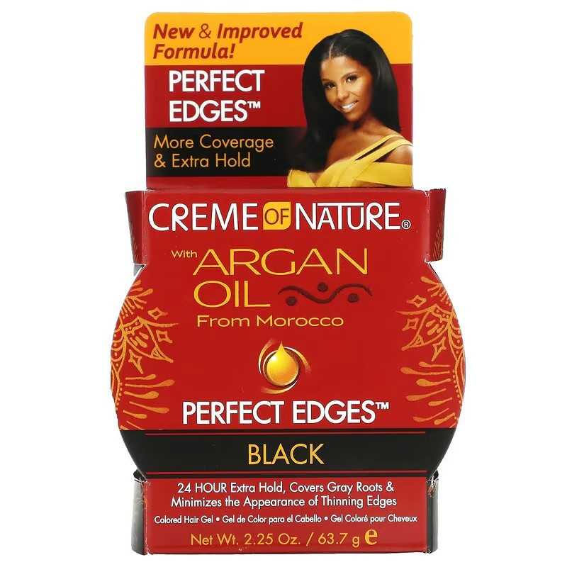 Creme Of Nature น้ํามันอาร์แกนจากโมร็อกโก Perfect Edges เจลแต่งผมสี สีดํา 2.25 ออนซ์ (63.7 กรัม)