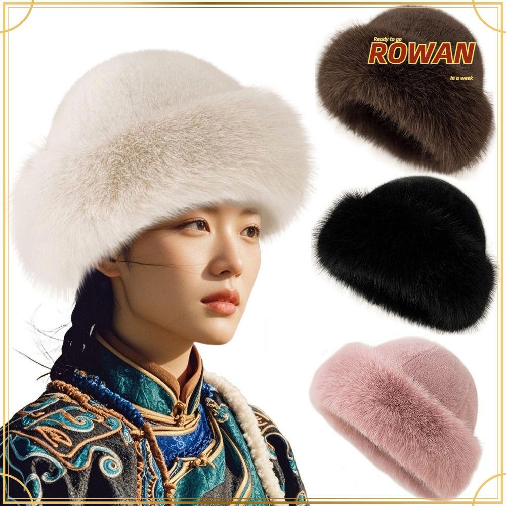 ROWANTH Plush Bucket Hat, Soft Thicken Fluffy Fur Bucket Hat, Cold Proof Winter Warm Windproof Faux 