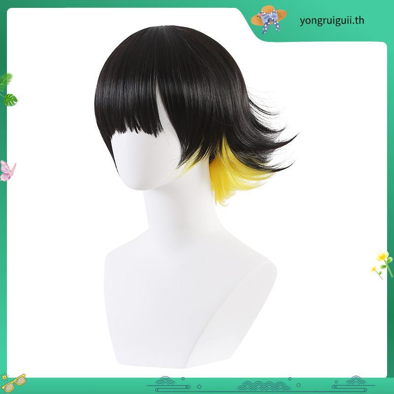 【Manmei】BLUE LOCK Bachira Meguru Cosplay Wig 36cm Short Black Yellow Heat Resistant Fiber Hair
