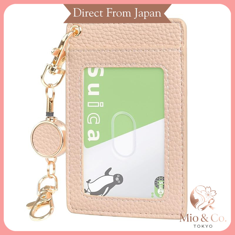 PU Leather ID Card Holder with Reel – Double-Sided Pass Case for Women – IC Card Case with 2 Slots –