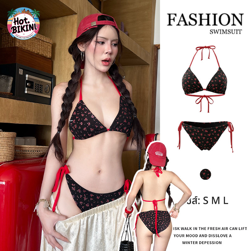 Hot.Bikini🌴🏖️swimsuit women ชุดบิกินี่ ชุด 2 ชิ้น swimsuit คล้องคอ เปิดหลัง 4 สี ชุดไปทะเล ส่งไวจากไทย
