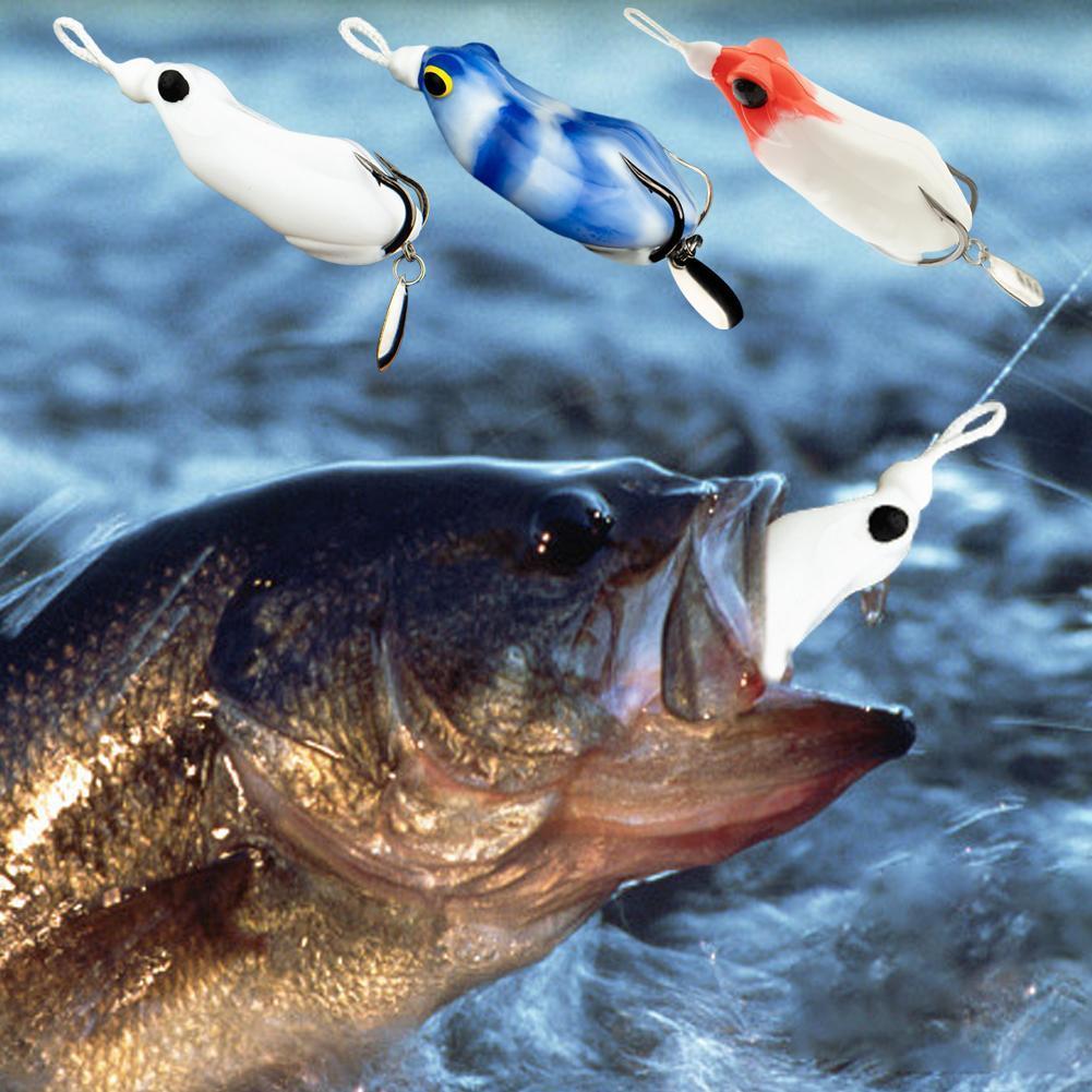 เหยื่อตกปลาเหยื่อปลอม Thunder Frog Roada Fake Upward Black Bionic Soft Frog Fish Blood G1c9