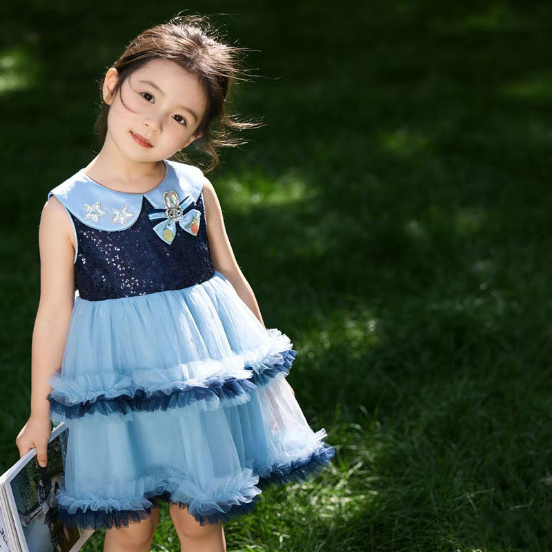 [คลังสินค้าพร้อม] Kids Judy Hopps Bunny Costume Dress, Sleeve Blue Tulle Party Gown with Star & Bunn