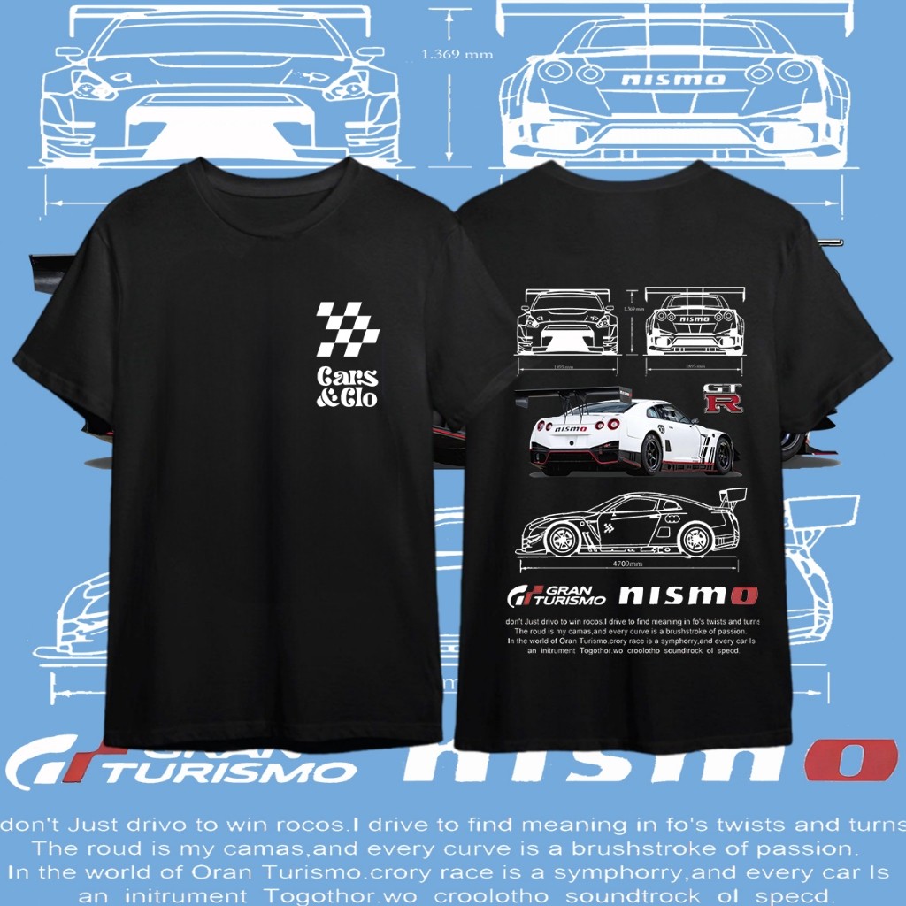 HOT!GT-R NISMO เสื้อยืดแขนสั้นคอกลม พิมพ์ลายรถ GT-R NISMO แบบแปลนเทคนิค เหมาะกับทุกเพศ พร้อมส่งทันที