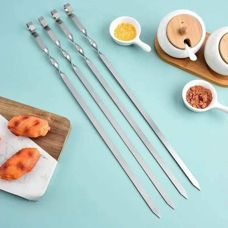50cm BBQ Skewer 6Pcs Stainless Steel Wide Barbecue Sticks Flat BBQ Fork Outdoor Camping Picnic BBQ U