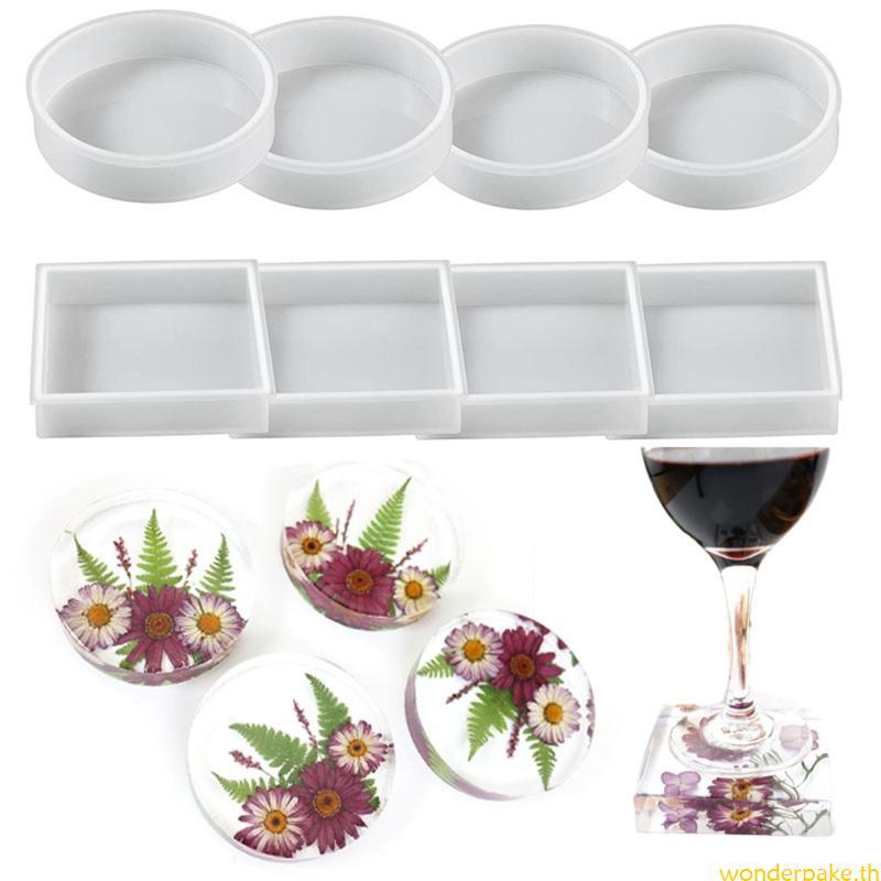 Wonder 4 ชิ้น 8 ชิ้นสําหรับแม่พิมพ์ซิลิโคนสร้างสรรค์สแควร์รอบ Coaster Placemat แม่พิมพ์สําหรับ Cra