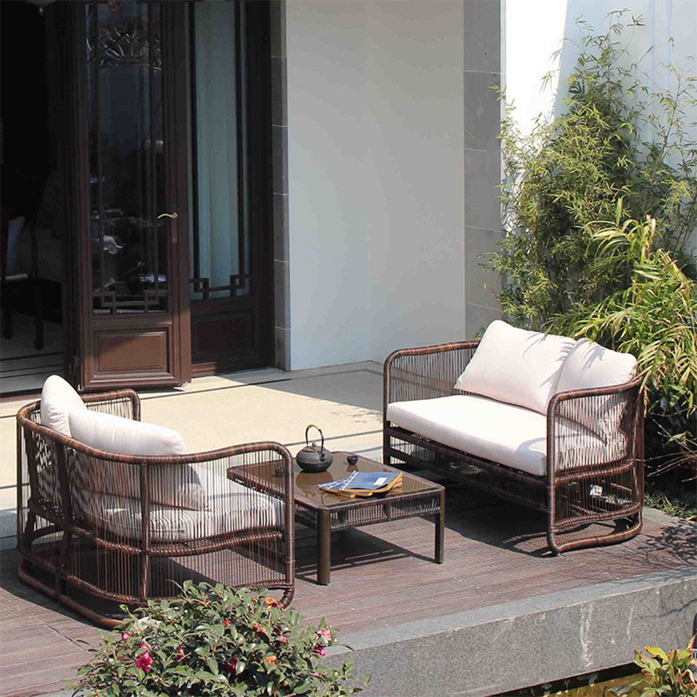 Leisure Combination Terrace หวายโซฟาคู่กลางแจ้งเดี่ยว Courtyard เก้าอี้หวาย Art หวาย Open-air RSE0