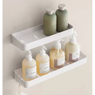 Omocha | Plastic Wall Shelf ชั้นวางของติดผนัง ไม่ต้องเจาะ ติดกาว สำหรับห้องน้ำ/ห้องครัว มินิมอล
