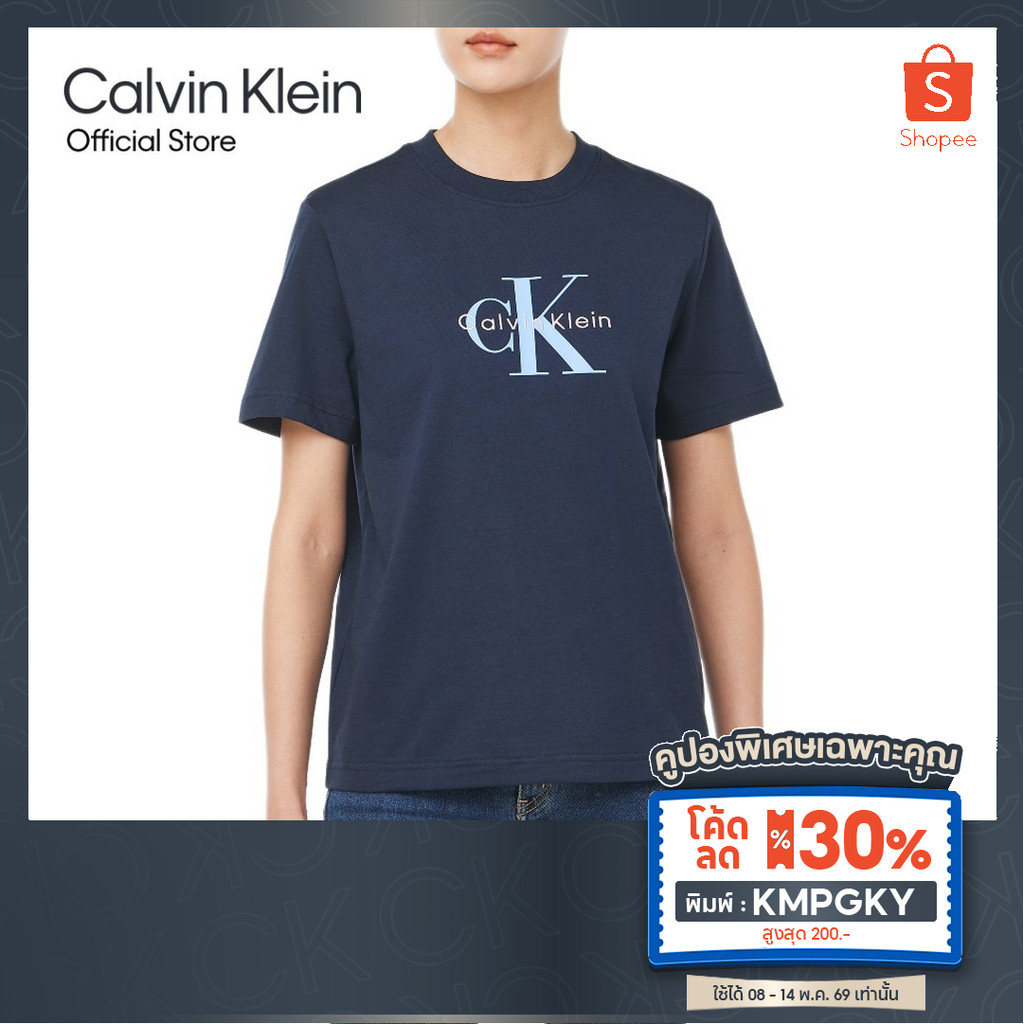 [ลด30%พิมพ์ KMPGKY] CALVIN KLEIN เสื้อยืดคอกลมแขนสั้นผู้หญิง รุ่น 47B865G CEF-สีกรม