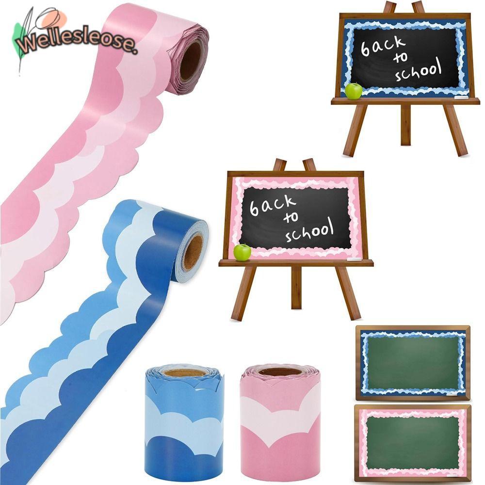 WELLE Bulletin Board Trim, Back-to-School Decor Self-Adhesive Bulletin Board Border, Creative Wavy Trim 5M/ม้วนDIY กระดานดําสติกเกอร์ตกแต่งสําหรับห้องเรียนตกแต่ง