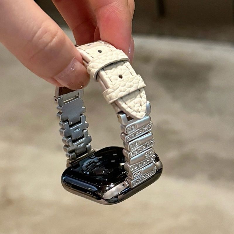 เหมาะสําหรับ apple watch S11 ไม่สม่ําเสมอเพชรเย็บ Pebble รูปแบบสายหนัง s10 ฤดูร้อน iwatch8SE สายรัดข