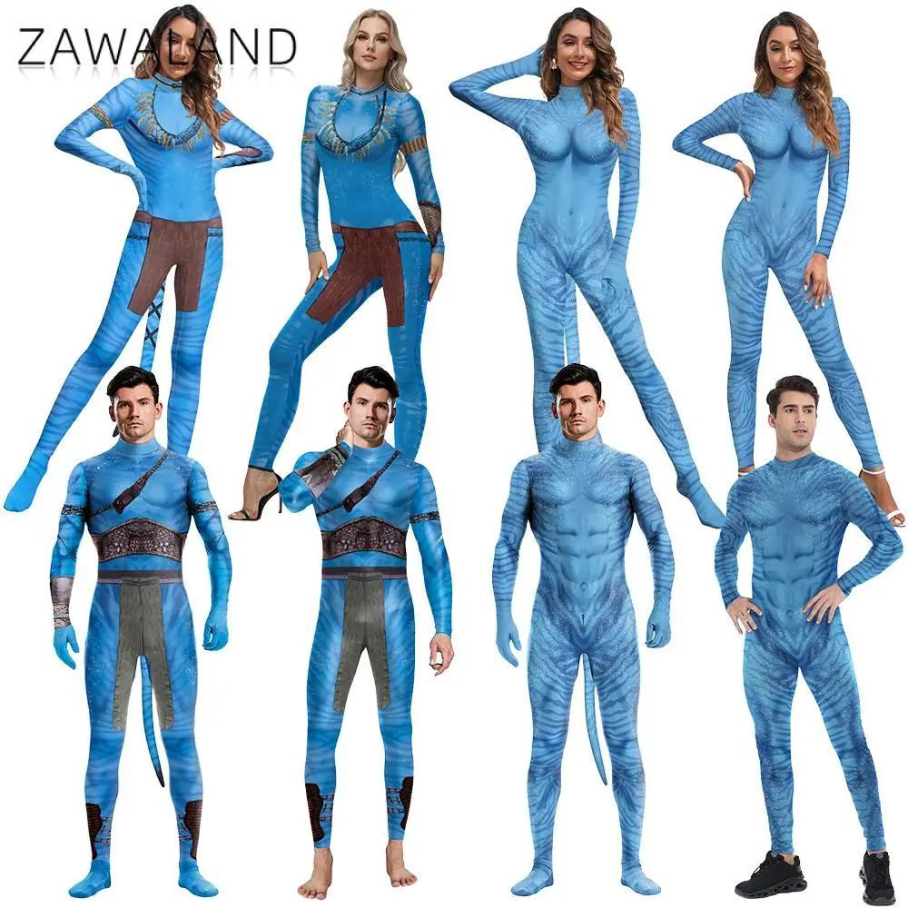 ใหม่ Avatar คอสเพลย์เครื่องแต่งกายภาพยนตร์ Avatar Themed 3D พิมพ์บอดี้สูทสําหรับผู้ชายผู้หญิงฮาโลวีน