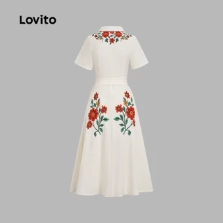 Lovito เดรสฤดูร้อน/ฤดูใบไม้ผลิแบบกระดุมหน้าพร้อมเข็มขัดสําหรับผู้หญิง ใส่ลําลอง LBL35119