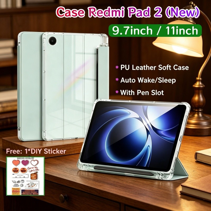 เคส Redmi Pad 2 9.7 นิ้ว 2026 Flip Soft Casing Xiaomi Redmi Pad 2 11 นิ้วฝาครอบแท็บเล็ตแม่เหล็ก Auto Wake/Sleep พร้อมปากกาสล็อต